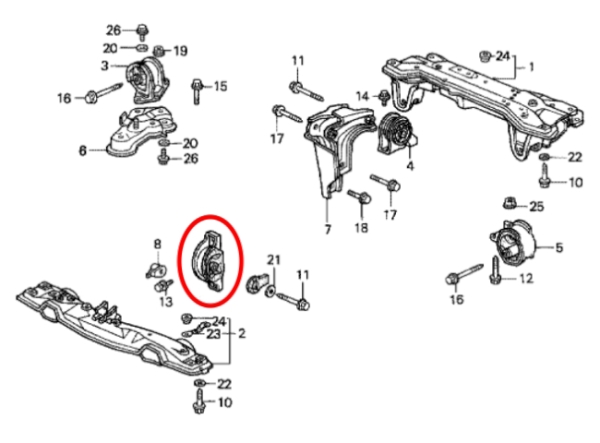 Motorlager vorne unten Honda CRX EE8 / Civic EE9